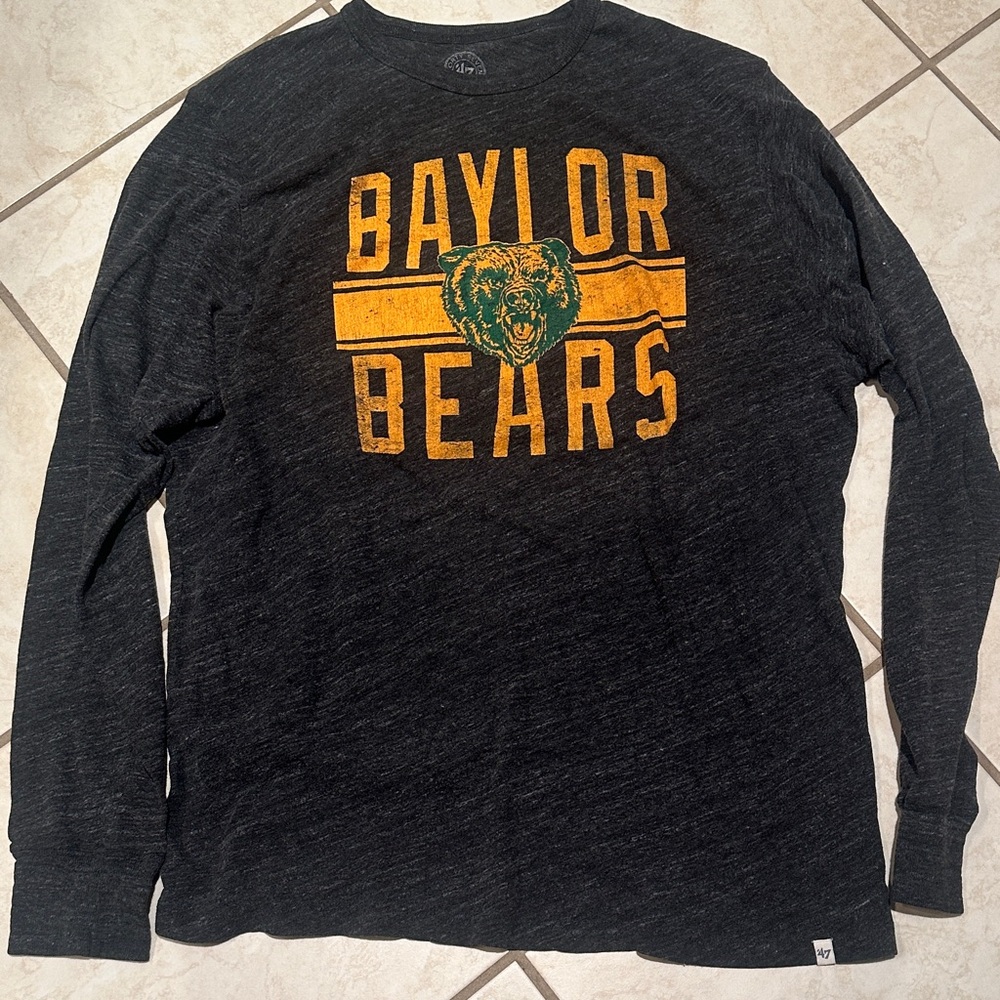 '47 Heather Charcoal Crew Tee with Woven Logo Tab Baylor bears size XL